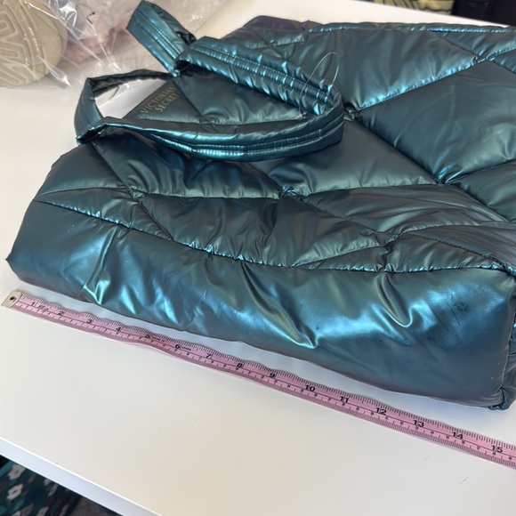 Victoria's Secret Women Tote Metallic Puffer Teal Quilted Shoulder Bag Gloss - Picture 7 of 7